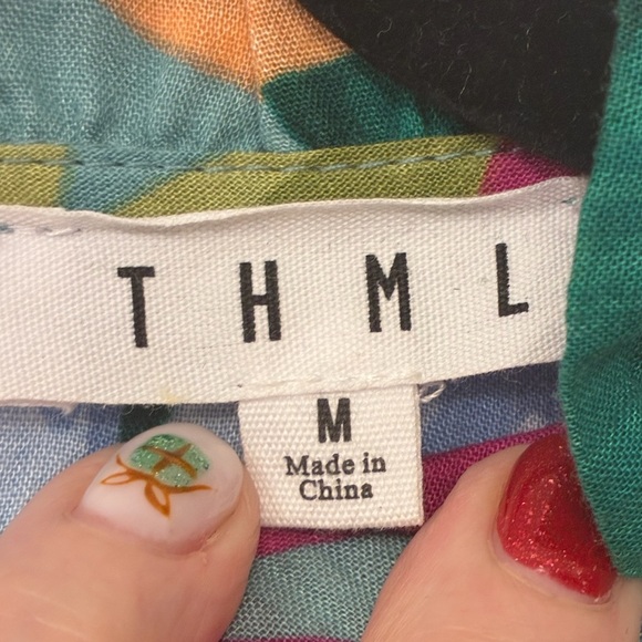 ANTHROPOLOGIE THML Sleeveless Floral Blouse Blue Women’s Size Medium - Picture 3 of 4